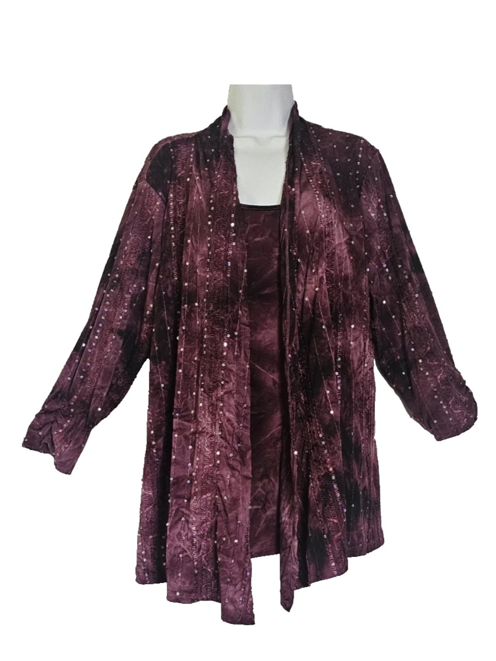 Elementz Plum Velvet Sequin Open-Front Tunic